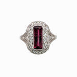 Statement 1.5ct Pink Tourmaline Ring w Natural Diamonds in 14K Solid White Gold