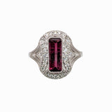 Statement 1.5ct Pink Tourmaline Ring w Natural Diamonds in 14K Solid White Gold