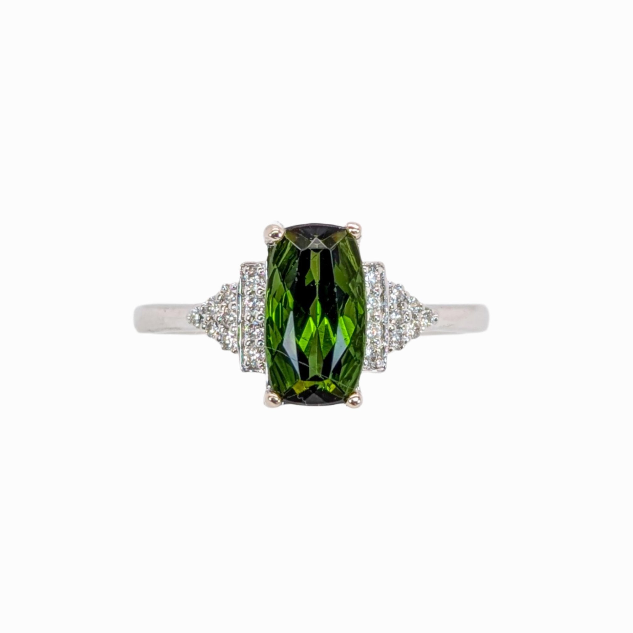 1.5ct Chrome Tourmaline Ring w Natural Diamond Accents in 14K White Gold CU 9x5