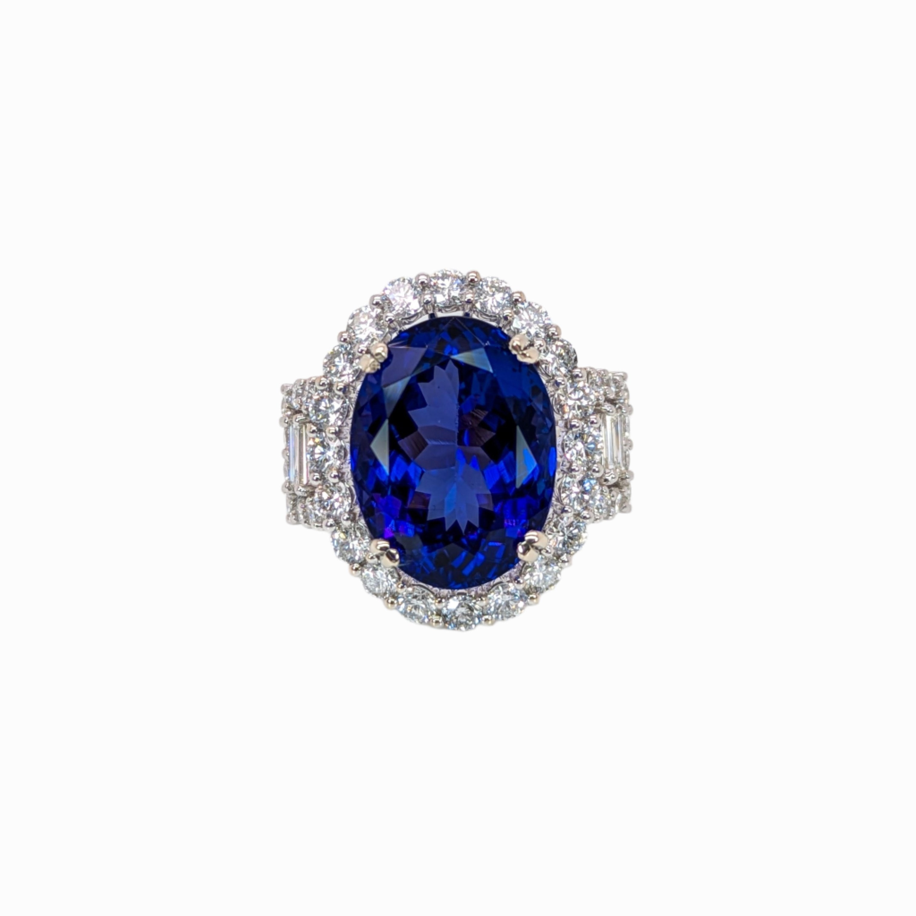 11.8ct Statement Tanzanite Ring w Natural Earth Mined Diamonds in 14K White Gold