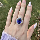 11.8ct Statement Tanzanite Ring w Natural Earth Mined Diamonds in 14K White Gold | OV 16x12mm