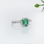 1.2ct Emerald Ring w Earth Mined Diamonds in Solid 14K Gold | EM 7x5mm