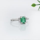 1.2ct Emerald Ring w Earth Mined Diamonds in Solid 14K Gold | EM 7x5mm