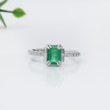 1.2ct Emerald Ring w Earth Mined Diamonds in Solid 14K Gold | EM 7x5mm
