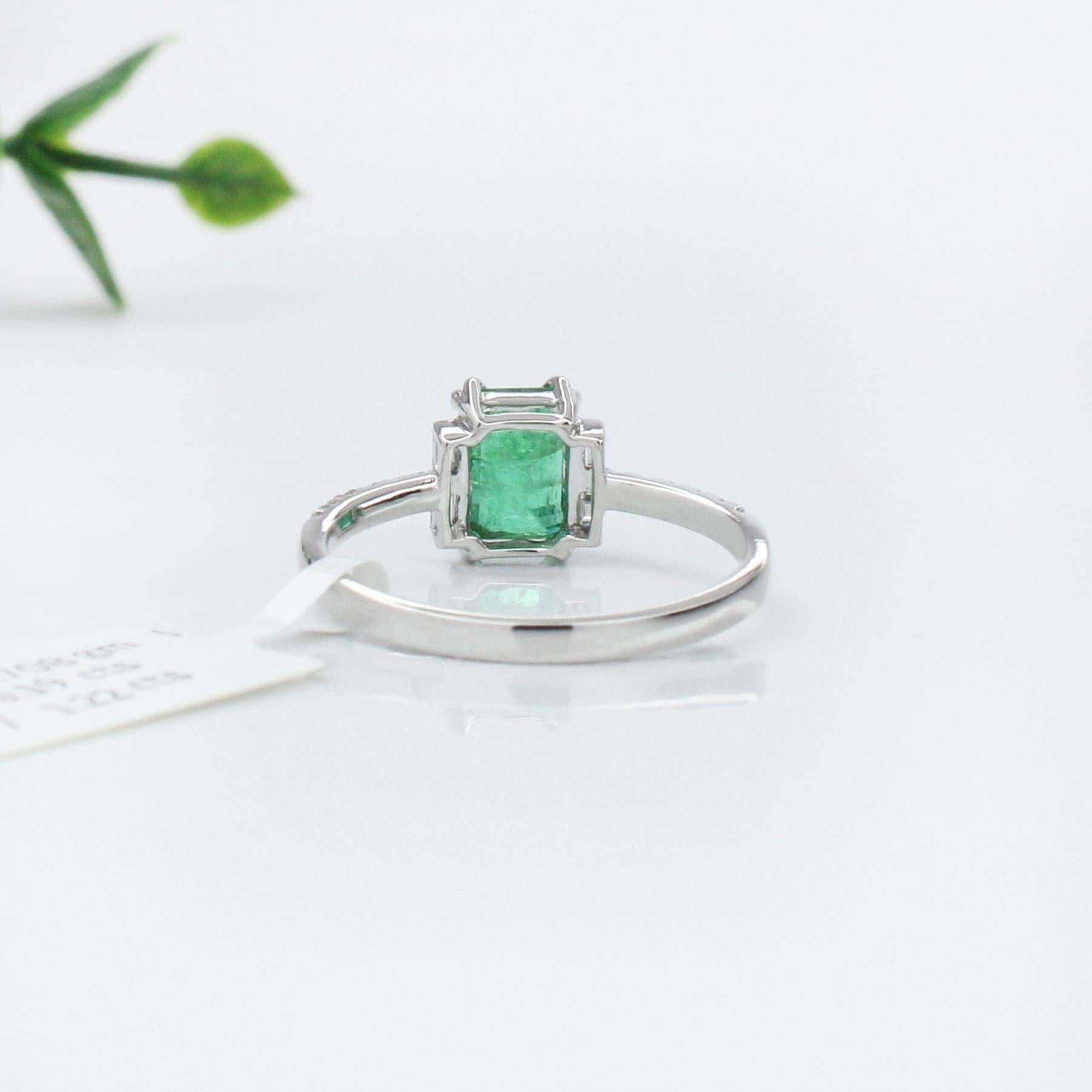 1.2ct Emerald Ring w Earth Mined Diamonds in Solid 14K Gold | EM 7x5mm