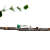 Colombian Emerald Ring w Natural Diamond Pave Shank in Solid 14K White Gold | EM 6x4mm