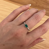 Colombian Emerald Ring w Natural Diamond Pave Shank in Solid 14K White Gold | EM 6x4mm