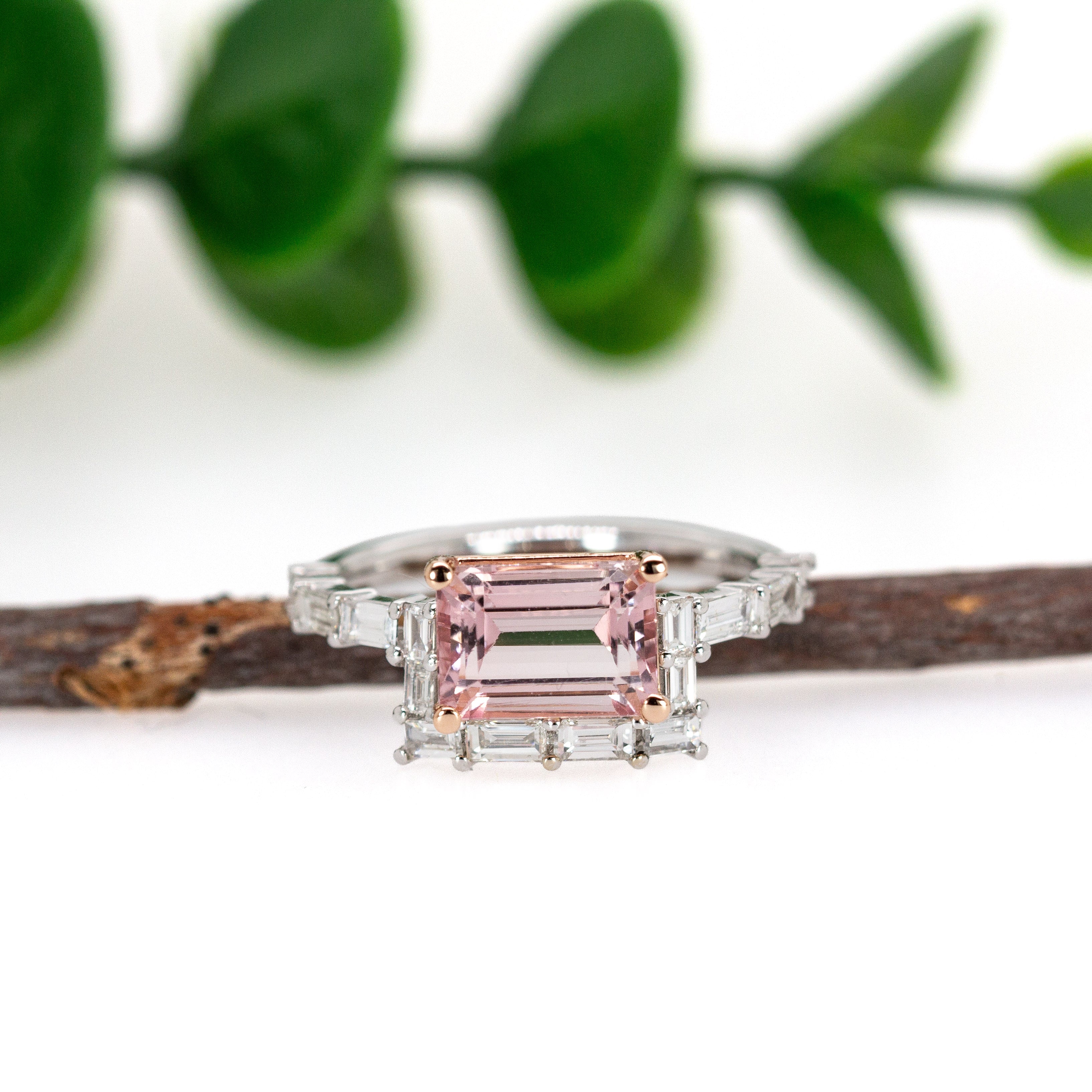 Isla 14K Solid Gold Ring Setting with Natural Diamonds | EM 8x6mm | Customizable