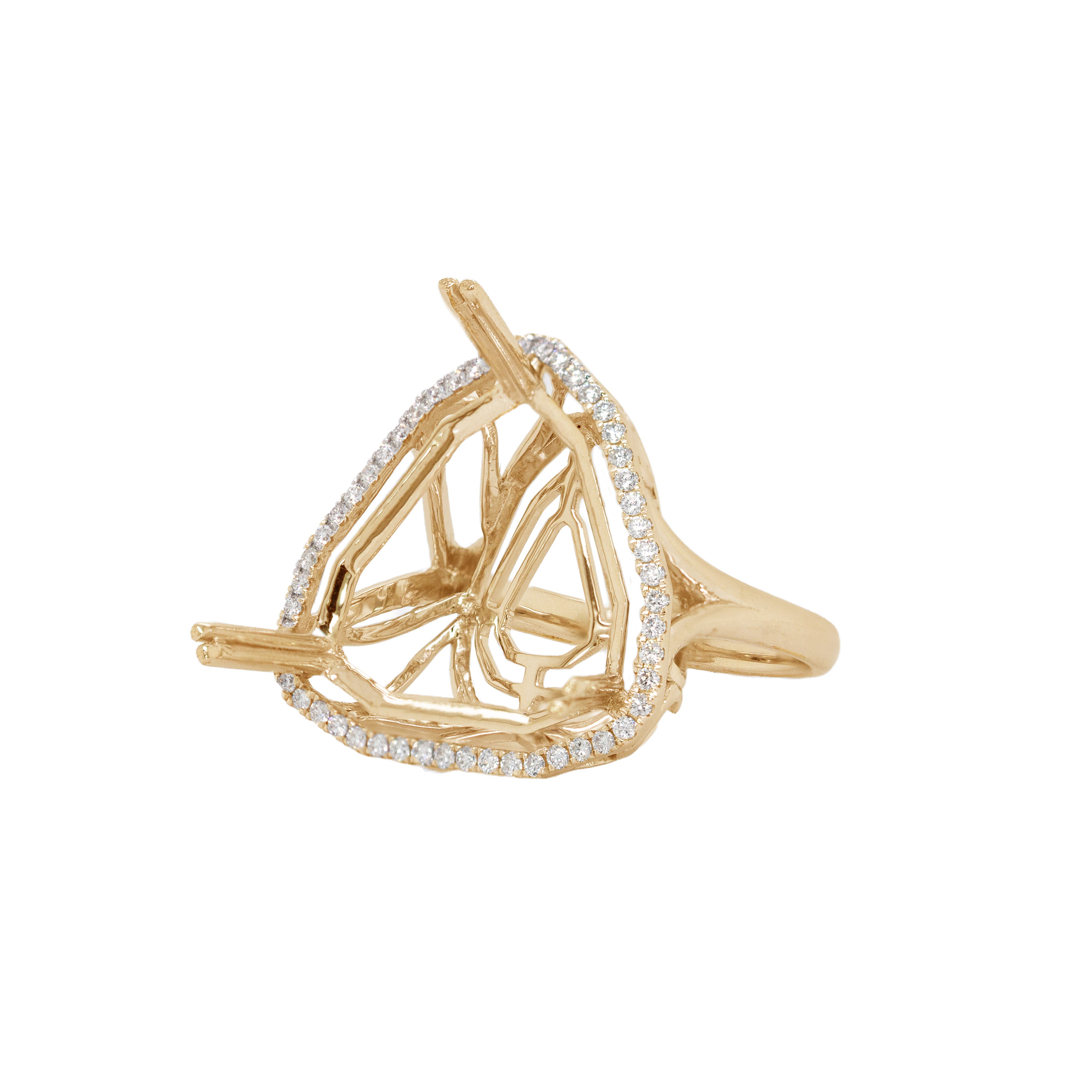 Trinity 14K Solid Gold Ring Setting with Diamonds | Trillion 19mm