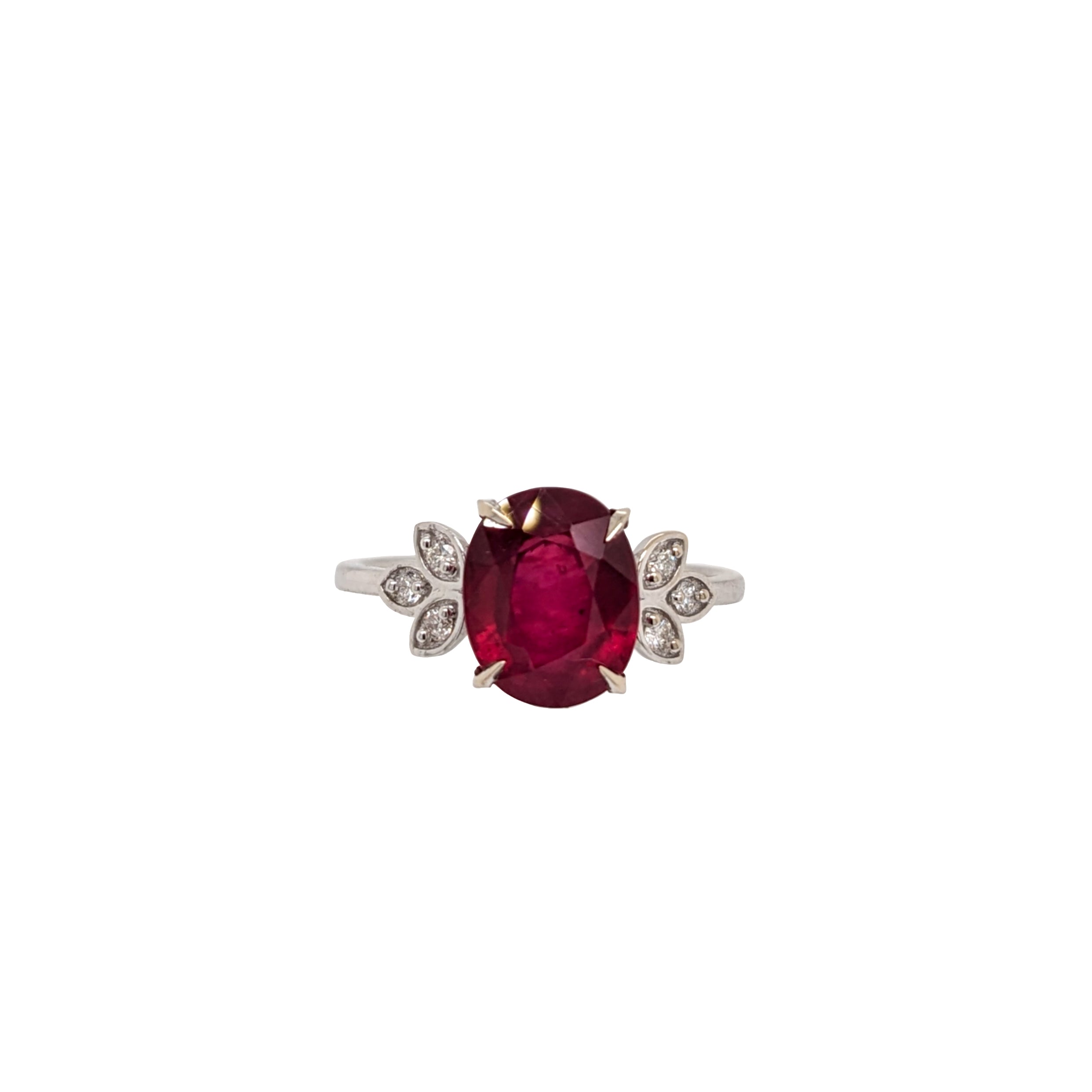 4cts Ruby Ring w Earth Mined Diamond Accents in Solid 14K Yellow Gold | Oval 10x8mm