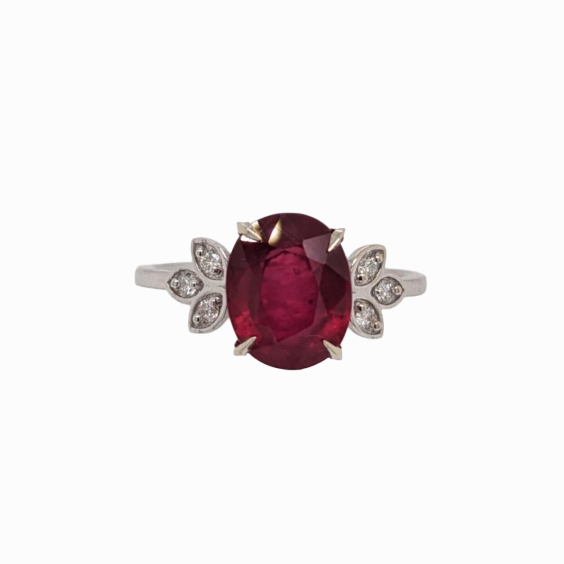 4.2ct Ruby Ring w Earth Mined Diamond Accents in Solid 14K White Gold | OV 10x8