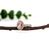 Cor De Rosa Morganite Ring w Natural Earth Mined Diamonds in Solid 14k Dual Tone Gold | Oval 8x6mm