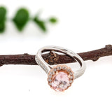 Cor De Rosa Morganite Ring w Natural Earth Mined Diamonds in Solid 14k Dual Tone Gold | Oval 8x6mm