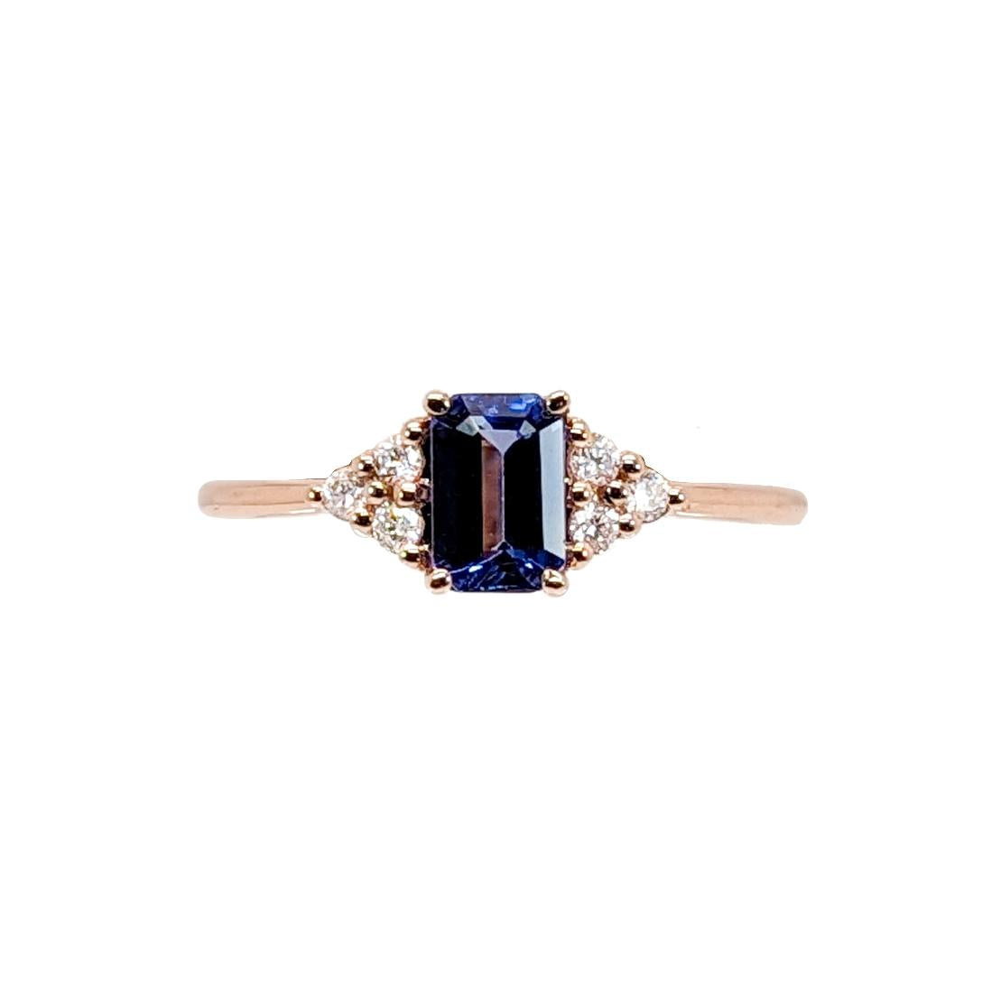 Dainty Engagement Tanzanite Ring w Natural Diamonds in 14K Yellow Gold | EM 6x4