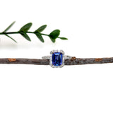 1.6ct Tanzanite Ring w Mixed Diamond Halo in Solid 14K White Gold | EM 8x6mm