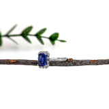 1.6ct Tanzanite Ring w Mixed Diamond Halo in Solid 14K White Gold | EM 8x6mm