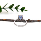 1.6ct Tanzanite Ring w Mixed Diamond Halo in Solid 14K White Gold | EM 8x6mm