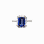 1.6ct Tanzanite Ring w Mixed Diamond Halo in Solid 14K White Gold | EM 8x6mm