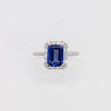 1.6ct Tanzanite Ring w Mixed Diamond Halo in Solid 14K White Gold | EM 8x6mm