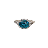 4ct Blue Zircon Ring w Natural Diamond Halo in Solid 14K White Gold | Oval 9x7mm