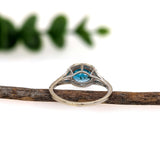 4ct Blue Zircon Ring w Natural Diamond Halo in Solid 14K White Gold | Oval 9x7mm