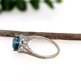4ct Blue Zircon Ring w Natural Diamond Halo in Solid 14K White Gold | Oval 9x7mm