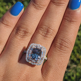 Natural Diamonds Double Halo Ring Setting: 14K Solid Gold, Statement Jewelry, Customizable | Cushion Shape 6x4mm 7x5mm 8x6mm 9x7mm 10x8mm