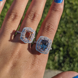 Natural Diamonds Double Halo Ring Setting: 14K Solid Gold, Statement Jewelry, Customizable | Cushion Shape 6x4mm 7x5mm 8x6mm 9x7mm 10x8mm