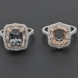 Natural Diamonds Double Halo Ring Setting: 14K Solid Gold, Statement Jewelry, Customizable | Cushion Shape 6x4mm 7x5mm 8x6mm 9x7mm 10x8mm