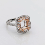 Natural Diamonds Double Halo Ring Setting: 14K Solid Gold, Statement Jewelry, Customizable | Cushion Shape 6x4mm 7x5mm 8x6mm 9x7mm 10x8mm