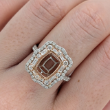 Natural Diamonds Double Halo Ring Setting: 14K Solid Gold, Statement Jewelry, Customizable | Cushion Shape 6x4mm 7x5mm 8x6mm 9x7mm 10x8mm