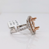 Natural Diamonds Double Halo Ring Setting: 14K Solid Gold, Statement Jewelry, Customizable | Cushion Shape 6x4mm 7x5mm 8x6mm 9x7mm 10x8mm