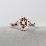 Ring Semi Mount w Earth Mined Diamonds in Solid 14K Gold | Oval 7x5mm