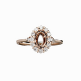 Ring Semi Mount w Earth Mined Diamonds in Solid 14K Gold | Oval 7x5mm