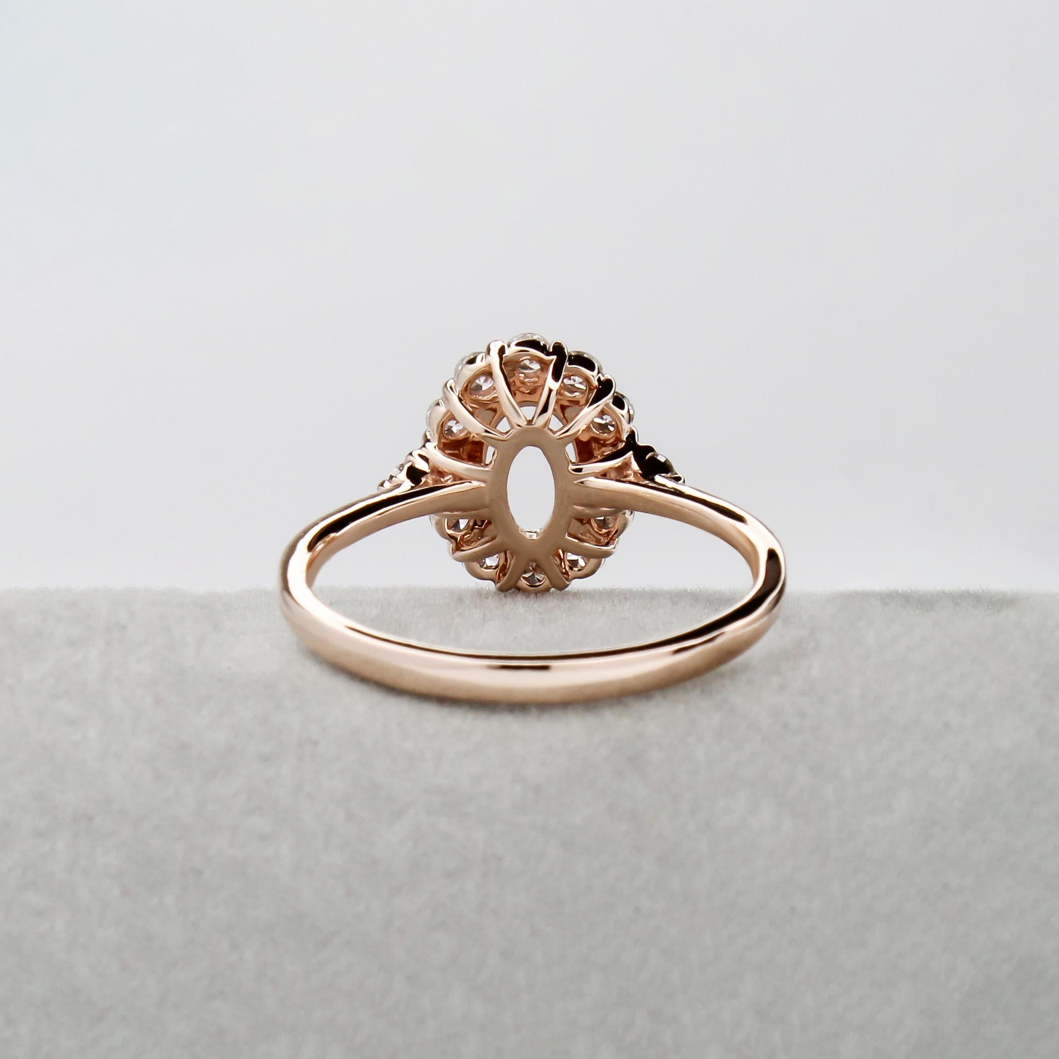 Ring Semi Mount w Earth Mined Diamonds in Solid 14K Gold | Oval 7x5mm