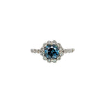 vintage style blue diamond 14k white gold ring | round 6mm