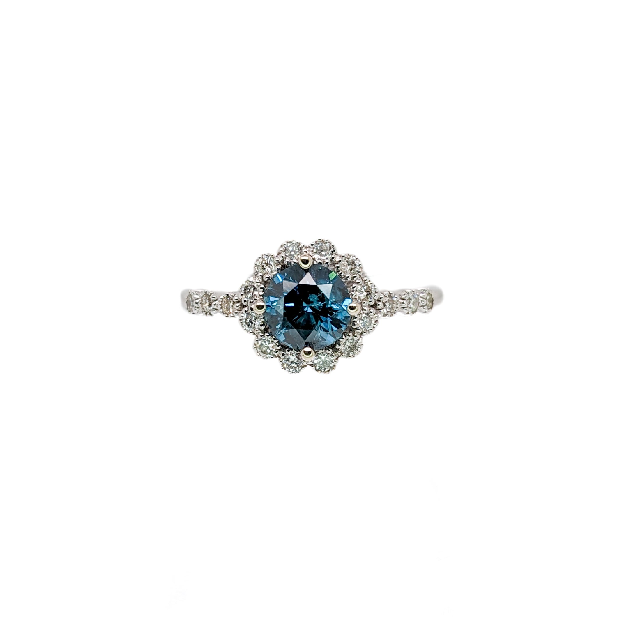 vintage style blue diamond 14k white gold ring | round 6mm