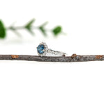 vintage style blue diamond 14k white gold ring | round 6mm