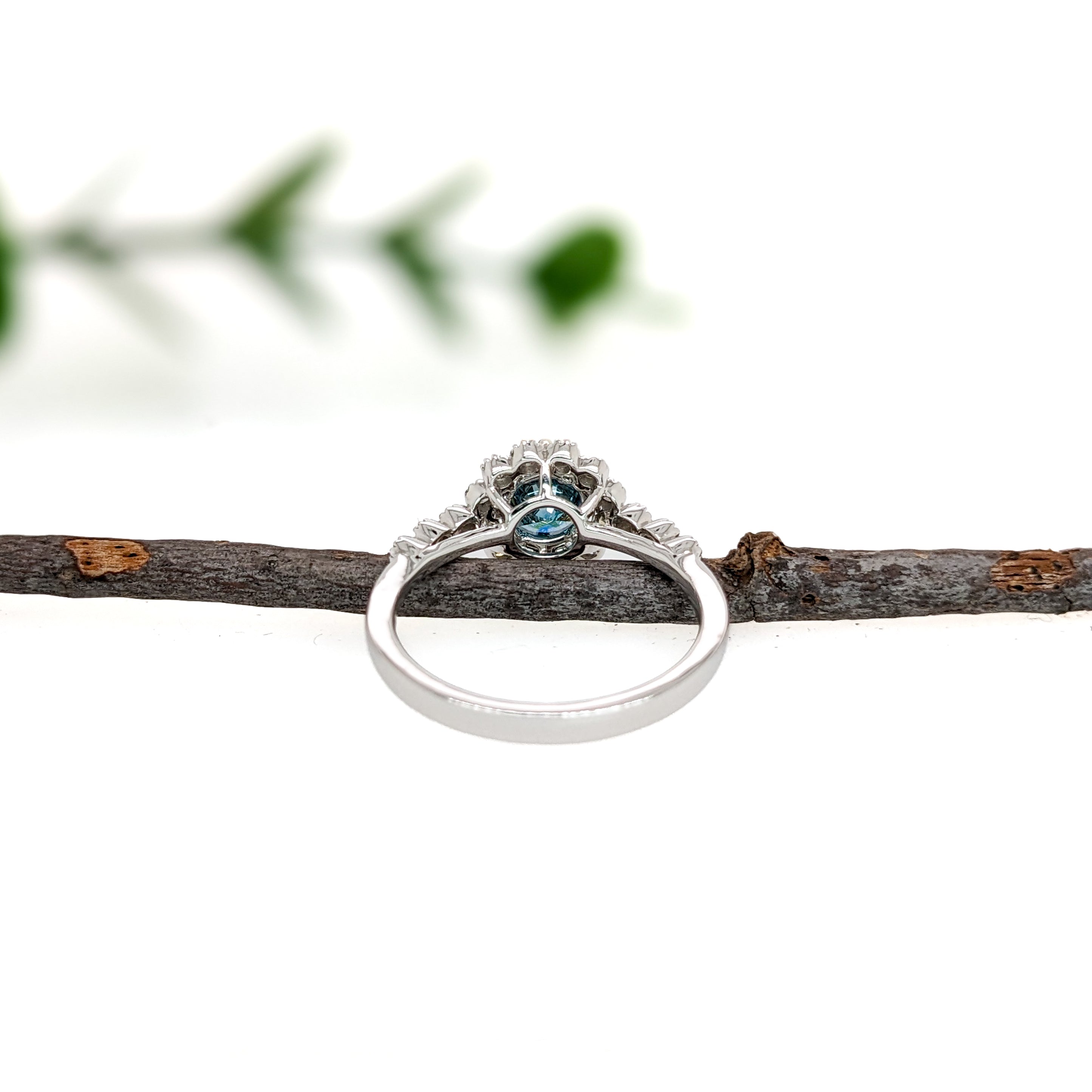 vintage style blue diamond 14k white gold ring | round 6mm