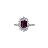 Engagement Ruby Ring w Earth Mined Diamonds in Solid 14K White Gold | EM 7x5mm