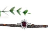 Engagement Ruby Ring w Earth Mined Diamonds in Solid 14K White Gold | EM 7x5mm