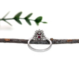 Engagement Ruby Ring w Earth Mined Diamonds in Solid 14K White Gold | EM 7x5mm