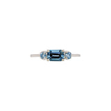 Dainty East West London Blue Topaz Ring w Aquamarine Accents in 14K White Gold EM 6X4mm