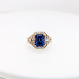 2.6ct Bespoke Tanzanite Ring w Baguette Diamonds in Solid 14K Gold | EM 9x7mm