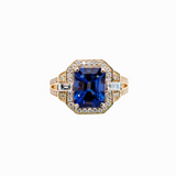 2.6ct Bespoke Tanzanite Ring w Baguette Diamonds in Solid 14K Gold | EM 9x7mm