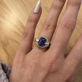 2.6ct Bespoke Tanzanite Ring w Baguette Diamonds in Solid 14K Gold | EM 9x7mm