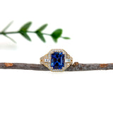 2.6ct Bespoke Tanzanite Ring w Baguette Diamonds in Solid 14K Gold | EM 9x7mm