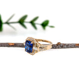 2.6ct Bespoke Tanzanite Ring w Baguette Diamonds in Solid 14K Gold | EM 9x7mm