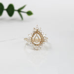 Ring Semi Mount w Earth Mined Diamonds in Solid 14K Gold | Pear 10x8mm