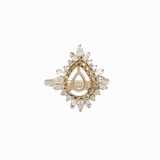 Ring Semi Mount w Earth Mined Diamonds in Solid 14K Gold | Pear 10x8mm